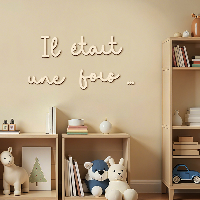 Nook Tablet Accessories - 木製ウォールステッカー「ワンス・アポン・ア・タイム」、木製壁飾り、読書コーナーや部屋の装飾用木製文字